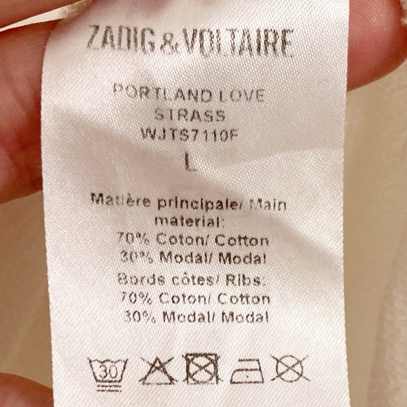 ZADIG & VOLTAIRE Portland Love Strass Shortsleeve Sweatshirt White & Multi SZ: L - Picture 6 of 13